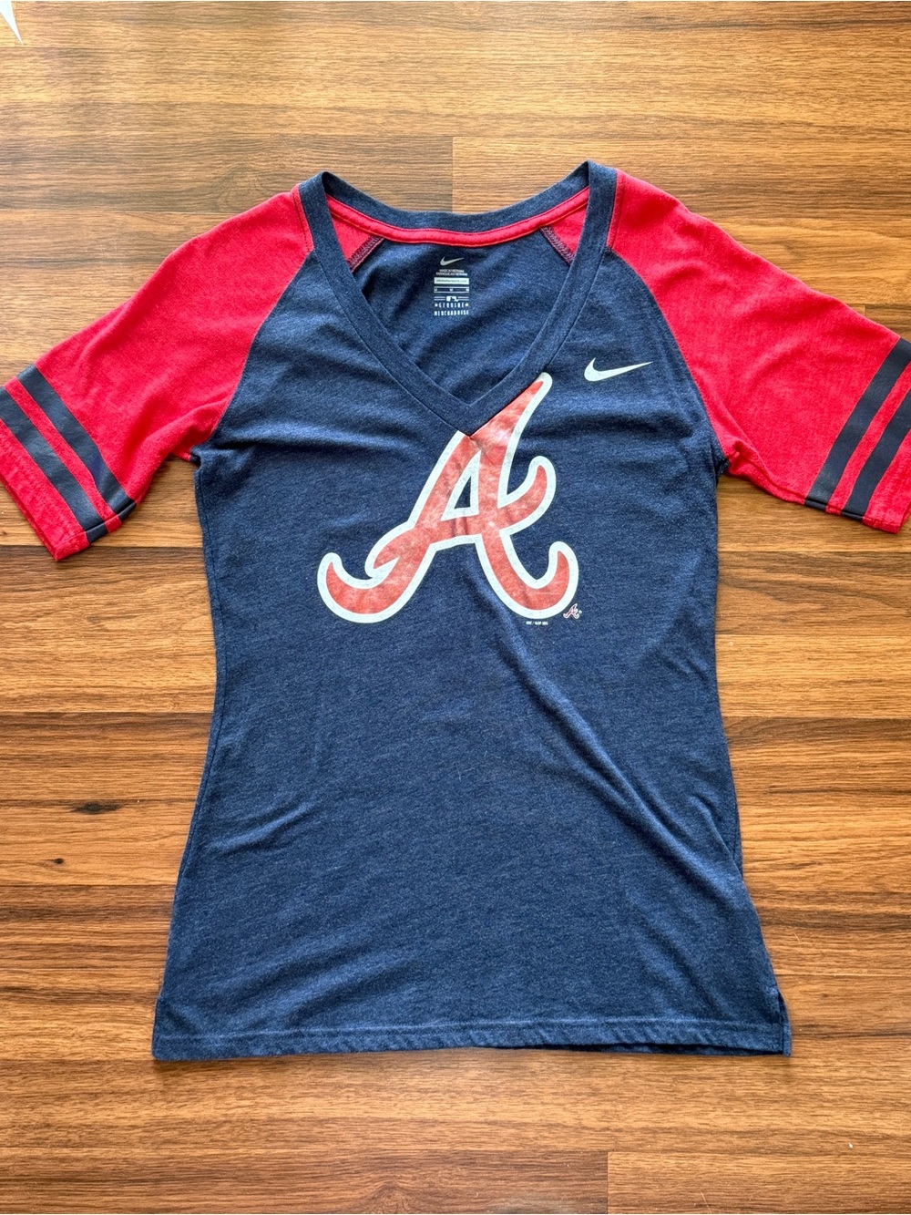 Nike Navy and Red Atlanta Braves V-Neck Tee